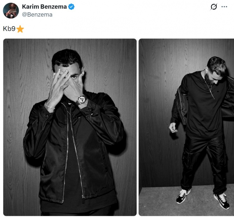 好久不见，本泽马社媒晒个人黑白时尚写真照片，配文：Kb9